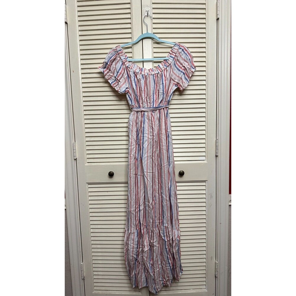 Striped Off-Shoulder Maxi Dress